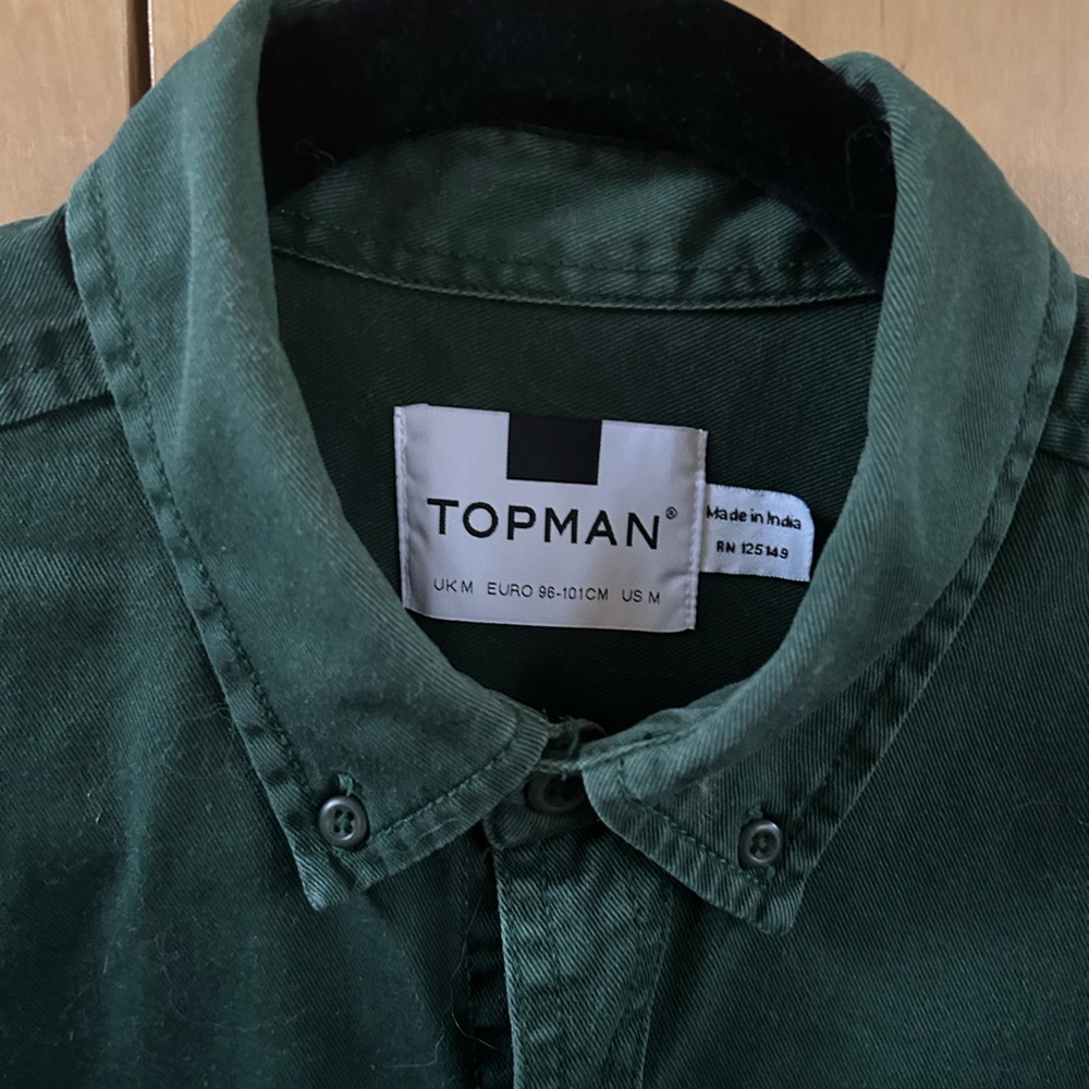 Top shop top man khaki green cotton canvas style men’s shirt.